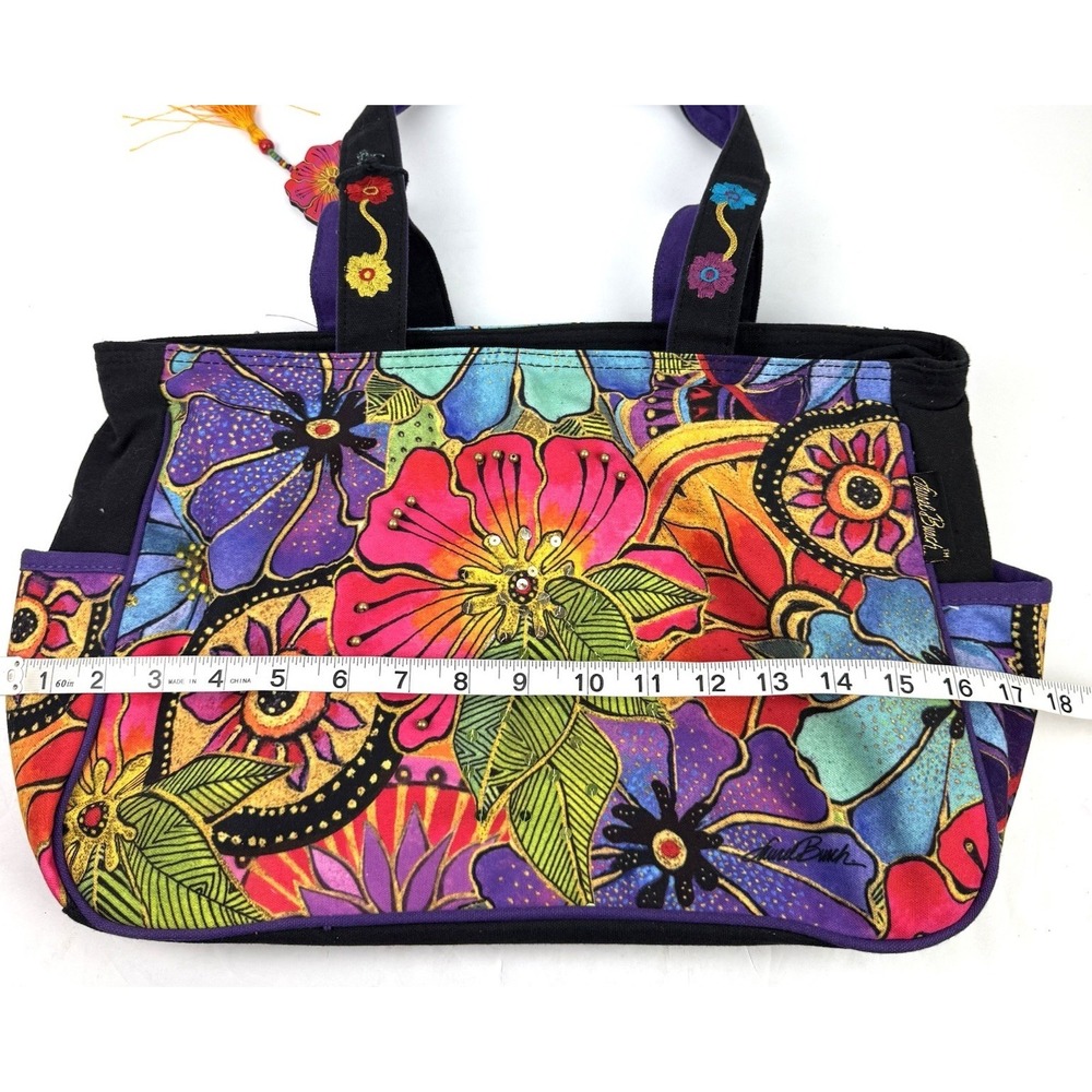 Laurel Burch Handbag Floral Canvas Colorful Boho Beaded Travel Shoulder Bag - Picture 13 of 16